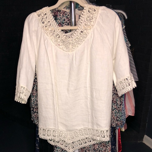 Elena Baldi Tops - NWT Elegant Linen & Crochet Blouse
